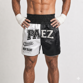 Diego White & Black Muay Thai Shorts with thin waistband