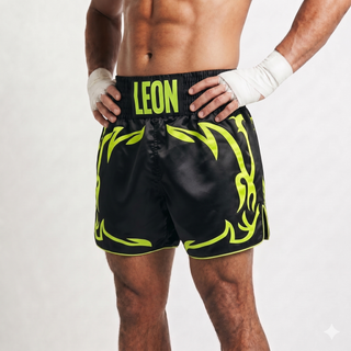 Abbie Black & Neon Yellow Muay Thai Shorts with Thick Waistband
