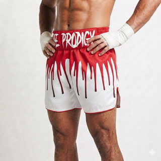 Red & White Jaxon M Muay Thai Shorts with Thick Waistband Arch
