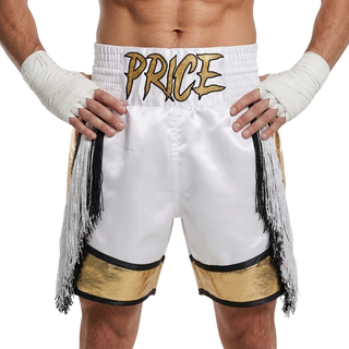 Bilal BX Trish White & Gold Custom Boxing Shorts & Trunks