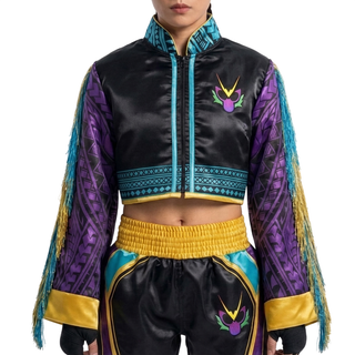Tribal Crop top JKT Joey Black & Aqua & purple Jackets