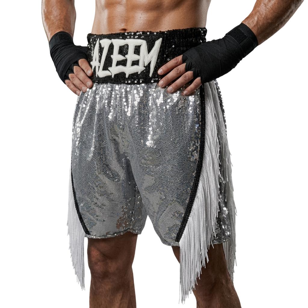 Floyd BX Abdul  Black & Silver Custom Boxing Shorts & Trunks