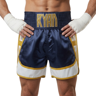 Brit II BX Darren Navy Blue & King Gold & Silver Custom Boxing Shorts & Trunks