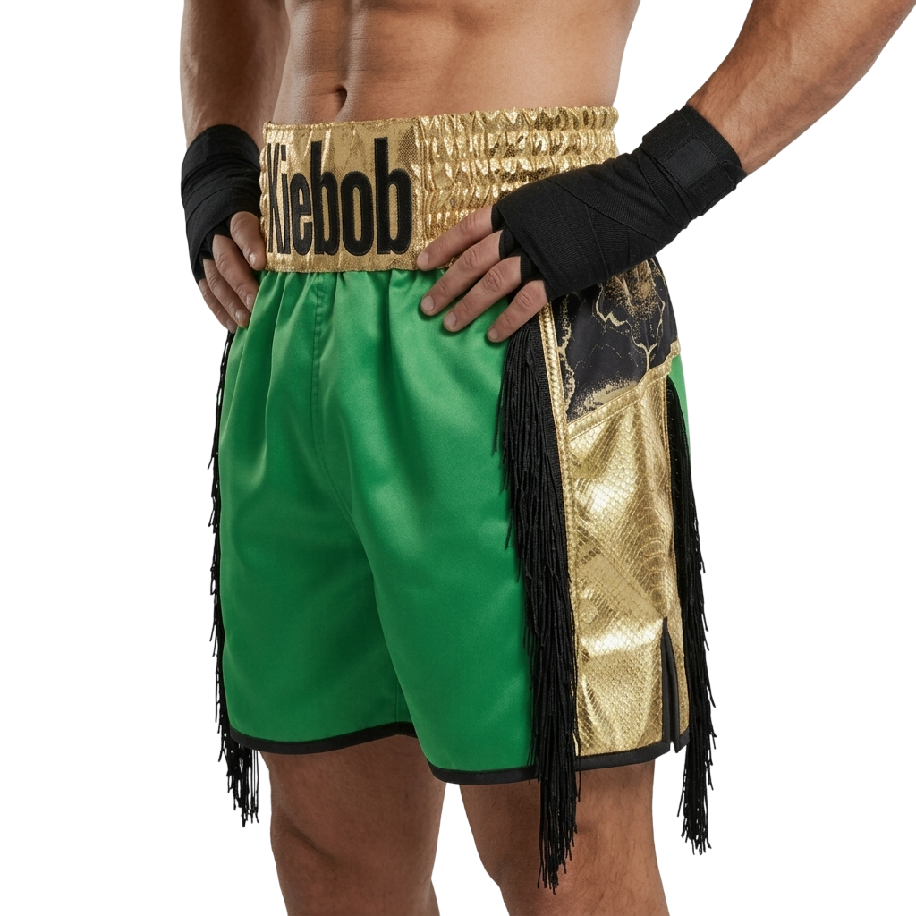 Ronin BX Kieron Green & Black & Gold Custom Boxing Shorts & Trunks