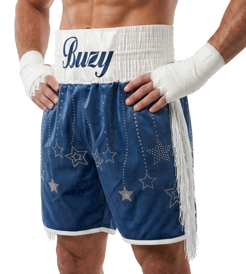 Classic BX Izien Navy Blue & White Custom Boxing Shorts & Trunks