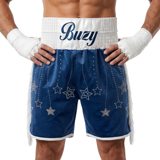Classic BX Izien Navy Blue & White Custom Boxing Shorts & Trunks