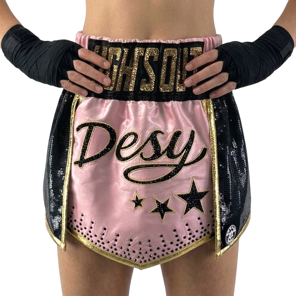  WHITNEY Pink & Black & Gold Gladiator Shorts