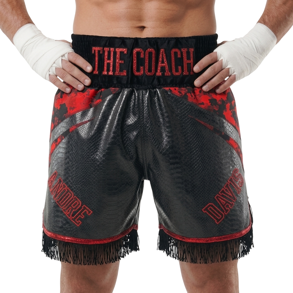 V Plus BX Andre Black & Red Custom Boxing Shorts & Trunks
