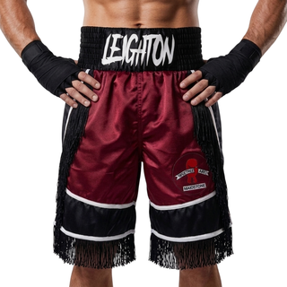 Bilal BX Leighton Mroon & Black & White Custom Boxing Shorts & Trunks