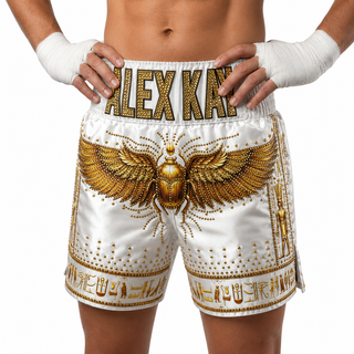 Golden God Bx EGYPTIAN WHITE & GOLD Custom Boxing Shorts & Trunks