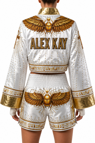 Golden God Bx EGYPTIAN WHITE & GOLD Custom Boxing Shorts & Trunks