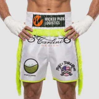 Side Stripe Luxury II BX Ronny Neon Yellow Green & White & Purple Custom Boxing Shorts & Trunks