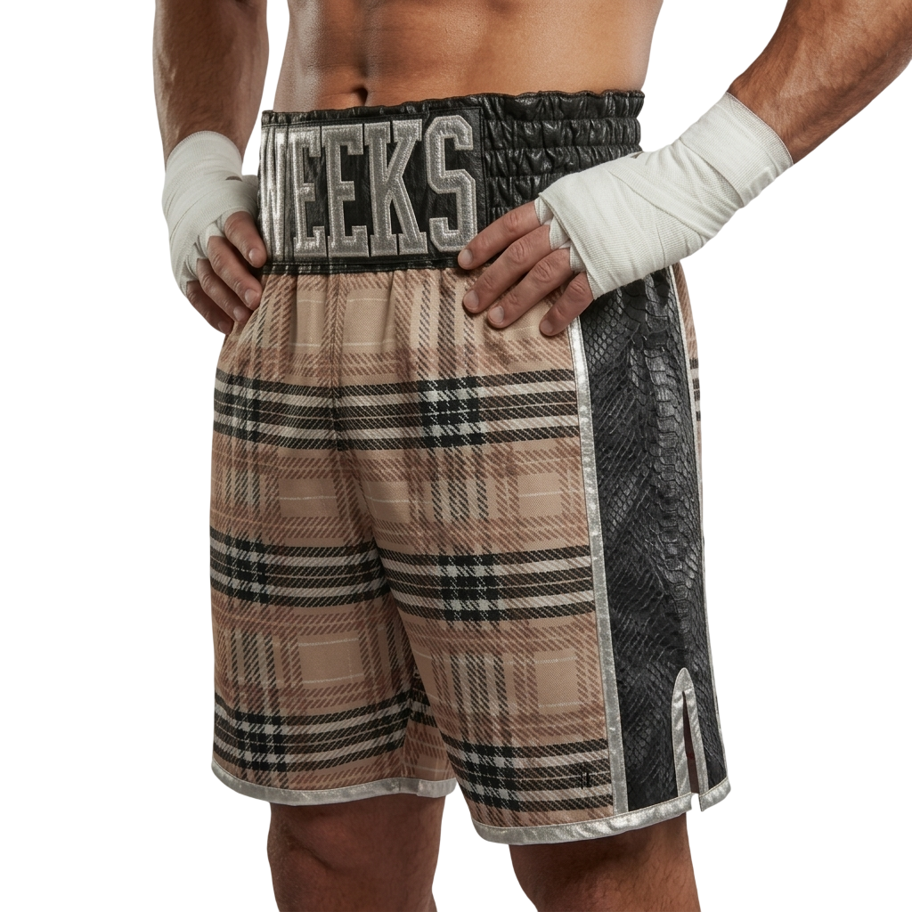 Side Stripe BX Noah  Brown Tartan Custom Boxing Shorts & Trunks
