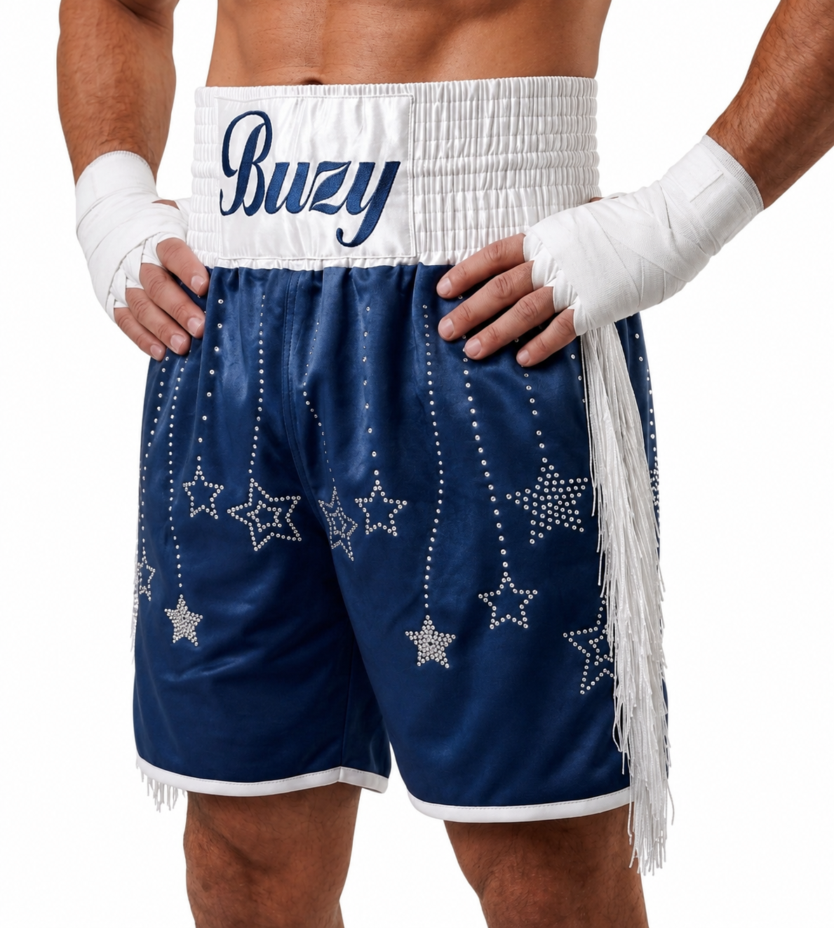 Classic BX Izien Navy Blue & White Custom Boxing Shorts & Trunks