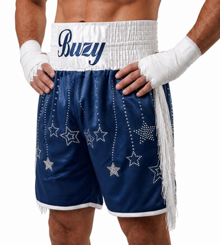 Classic BX Izien Navy Blue & White Custom Boxing Shorts & Trunks