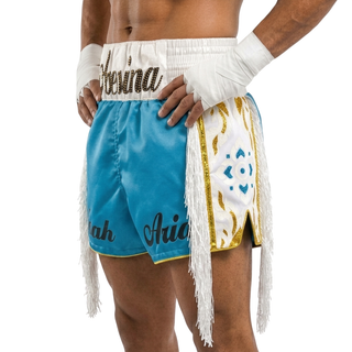 One Champ MTS Ayanna Blue & Gold & White Muay Thai Shorts