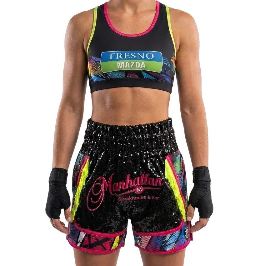 Bilal BX Christian Black & Neon Green & Pink Custom Boxing Shorts & Trunks