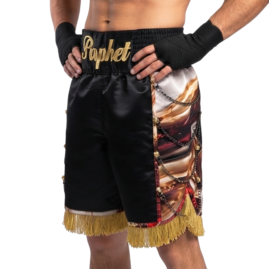 SOLDIER BX Elijah Black & Red Glod Marble Custom Boxing Shorts & Trunks