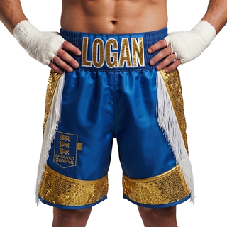 Bilal BX Hayley Blue & Yellow Glod Custom Boxing Shorts & Trunks
