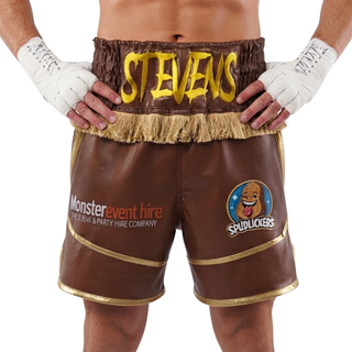 Bilal BX Kye Brown & Glod Custom Boxing Shorts & Trunks