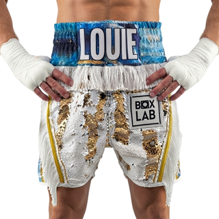 King Cobra BX Andy Glod & White & Blue Custom Boxing Shorts & Trunks