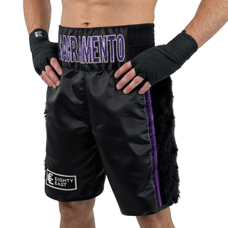 Side Stripe Luxury II BX Austin Black & Purple Custom Boxing Shorts & Trunks