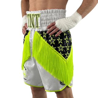 STAR QUALITY BX Darren White & Neon Green Custom Boxing Shorts & Trunks