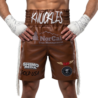 Side Stripe BX Frank  Brown & White Custom Boxing Shorts & Trunks