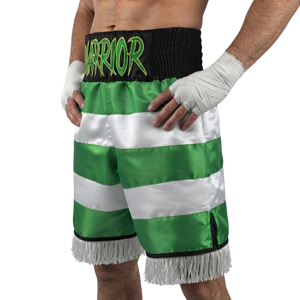 Double five panel BX Paul Green & White Custom Boxing Shorts & Trunks