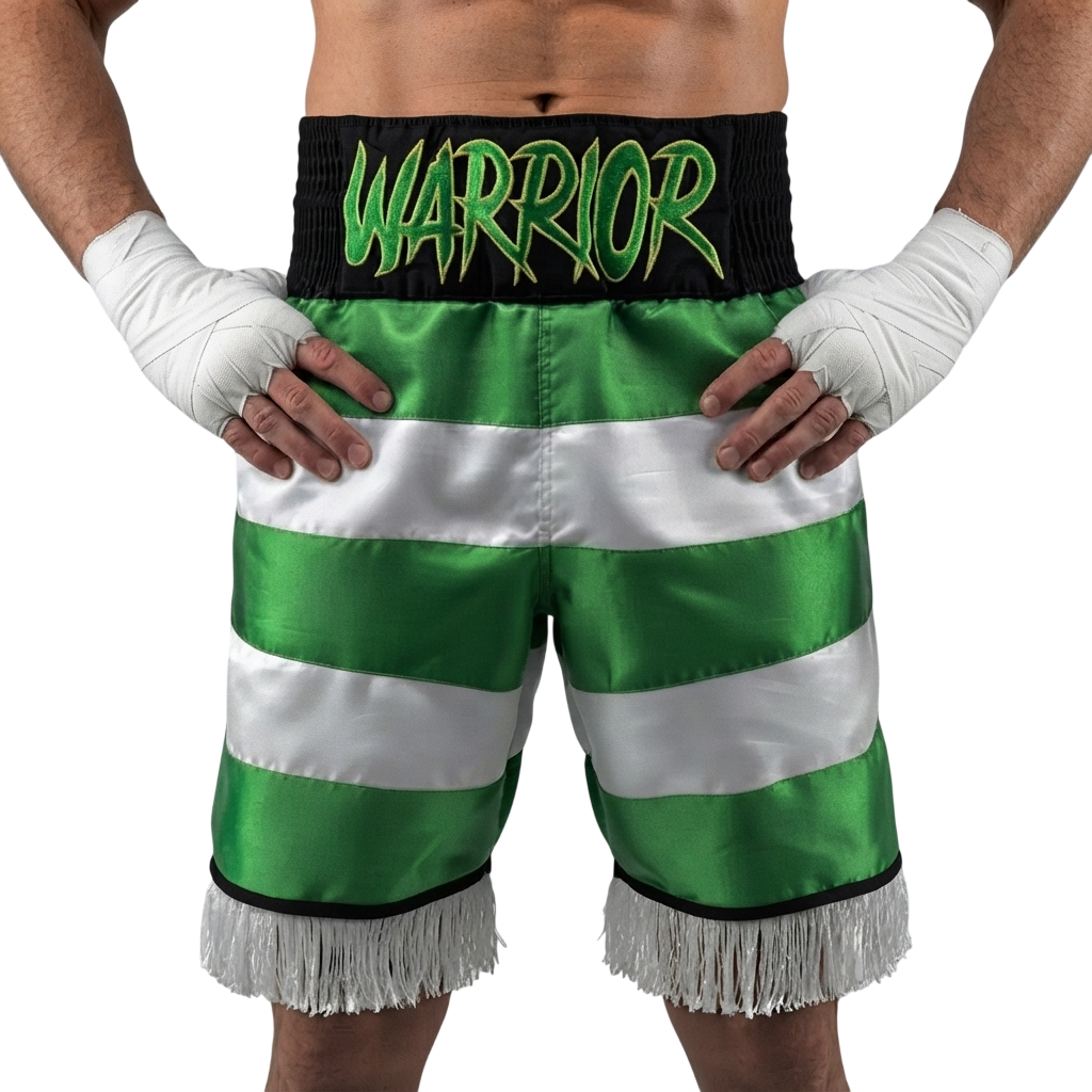 Double five panel BX Paul Green & White Custom Boxing Shorts & Trunks
