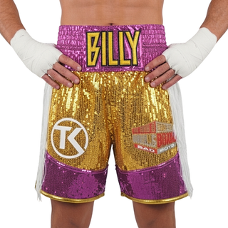 Bilal BX Billy Gold & White & Pink  Custom Boxing Shorts & Trunks