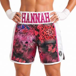 Side Stripe BX Pink Leopard & White Custom Boxing Shorts & Trunks