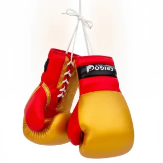 Impact Pro Ridged red glossy and gold metallic boxing gloves with gold metallic snake leatherette, white laces and ridged wrist