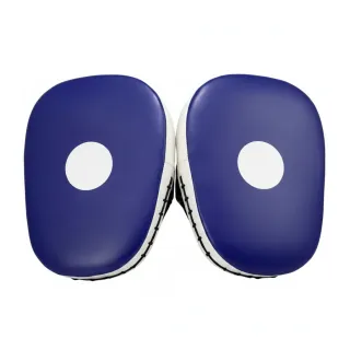 Custom boxing focus pad in navy blue glossy leatherette with gold metallic accents and white-gold marble detailing