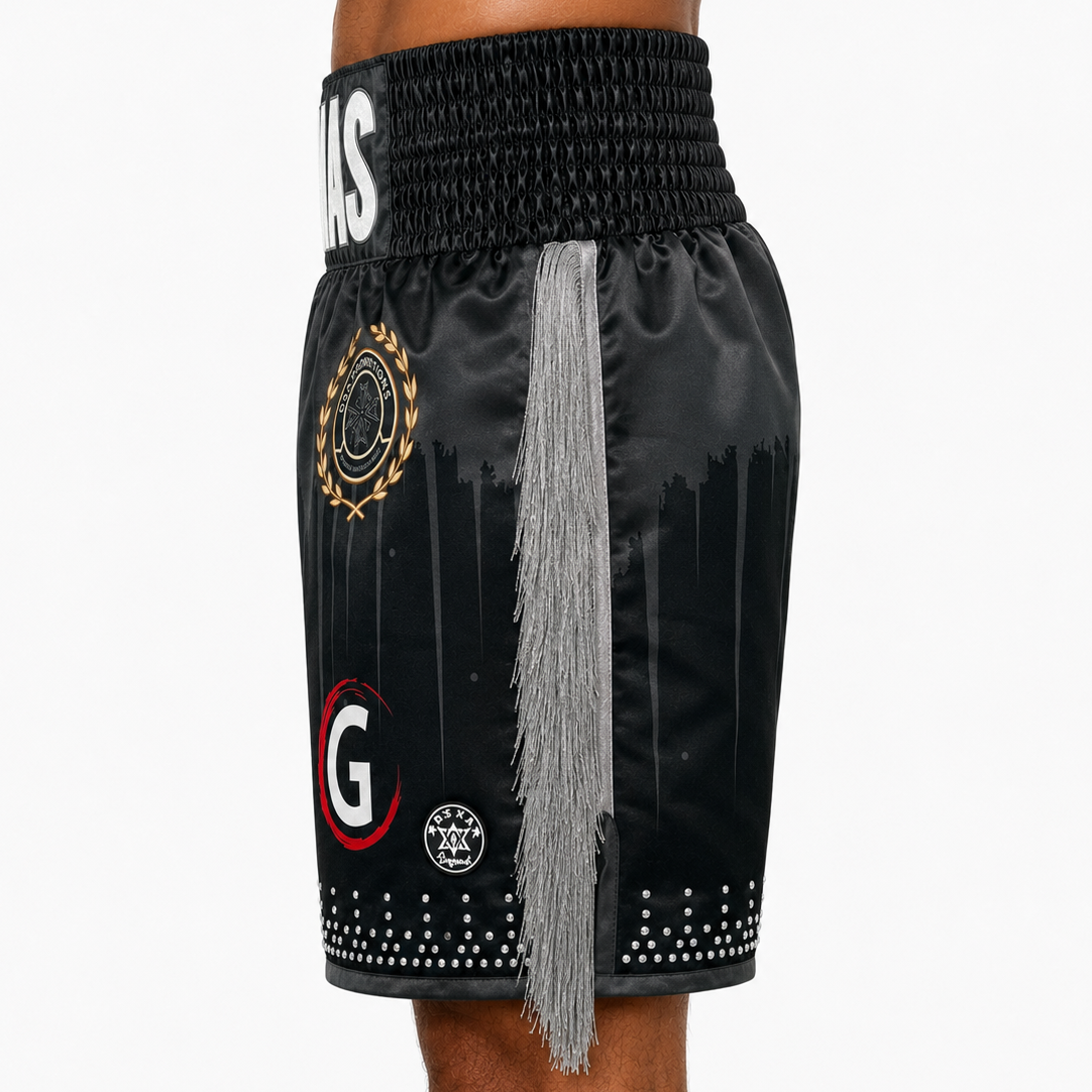 Shine bright BX Black & Grey Mccainly Custom Boxing Shorts & Trunks