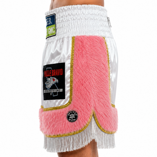 BOMBER BX White & Pink Keon  Custom Boxing Shorts & Trunks