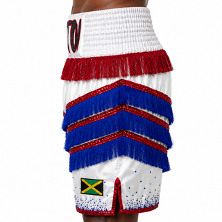 Rebel BX White & Red Blue Callum Custom Boxing Shorts & Trunks