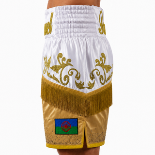 Wild West Bx Samuel  White & Gold Custom Boxing Shorts & Trunks
