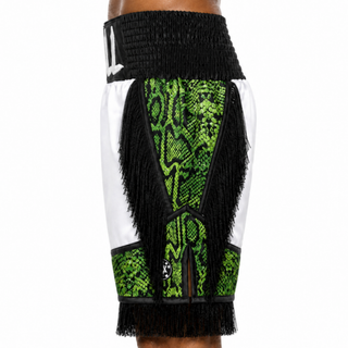Bilal BX  White & Black & Green Snake José  Custom Boxing Shorts & Trunks