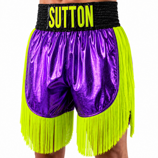 Lorenzo BX Old Purple & Neon Green Aaron Custom Boxing Shorts & Trunks