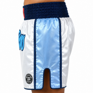 Side Stripe MTS White & Blue & Navy Blue Leonard Muay Thai Shorts