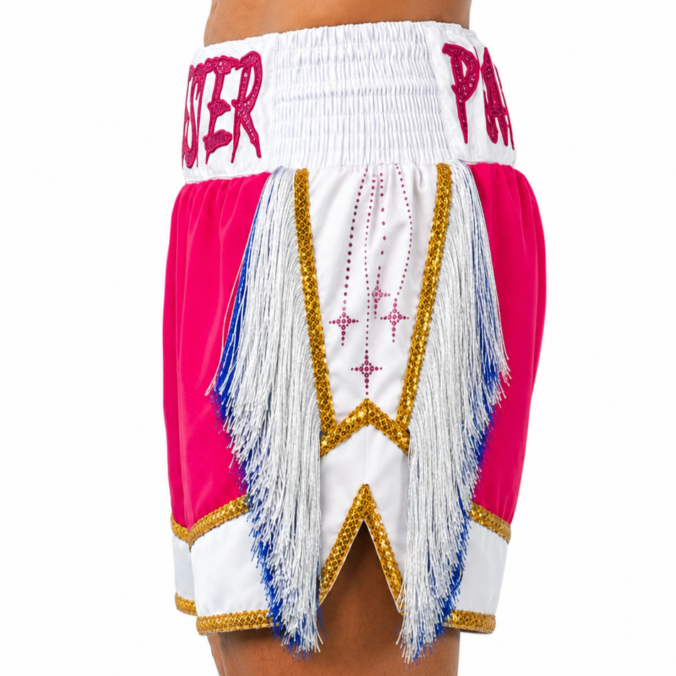 Bilal BX White & Pink Niki Custom Boxing Shorts & Trunks