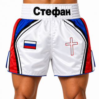 King Cobra MTS White - Blue - Red Stefan-Thor Muay Thai Shorts