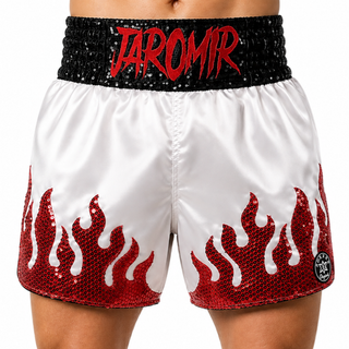 Red & Black & White Sylwester Muay Thai Shorts with triangle design