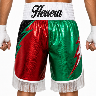Lightning BX Green & Red Edgar Custom Boxing Shorts & Trunks