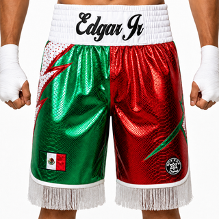 Lightning BX Green & Red Edgar Custom Boxing Shorts & Trunks