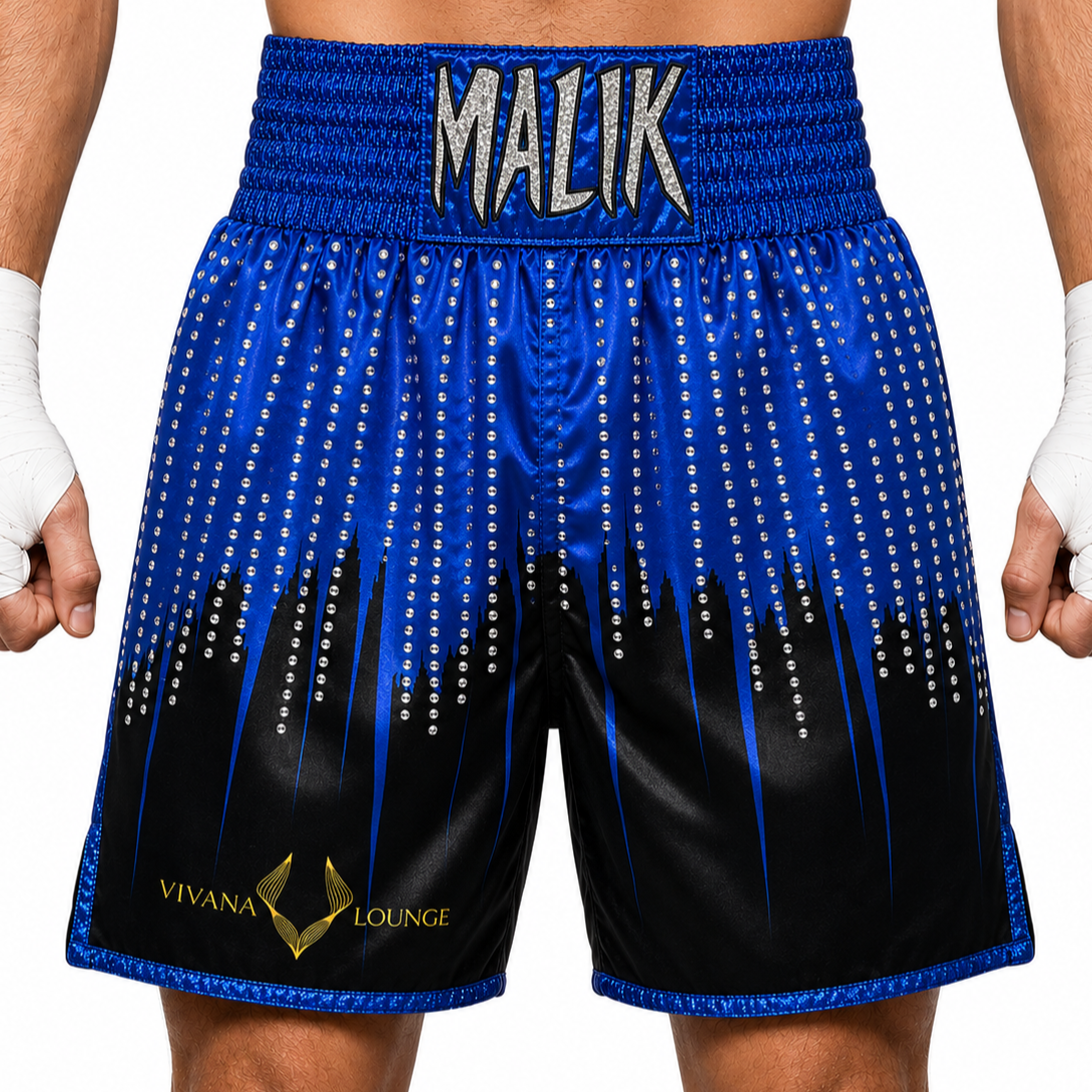 Shine bright BX Blue & Black Rahat Custom Boxing Shorts & Trunks