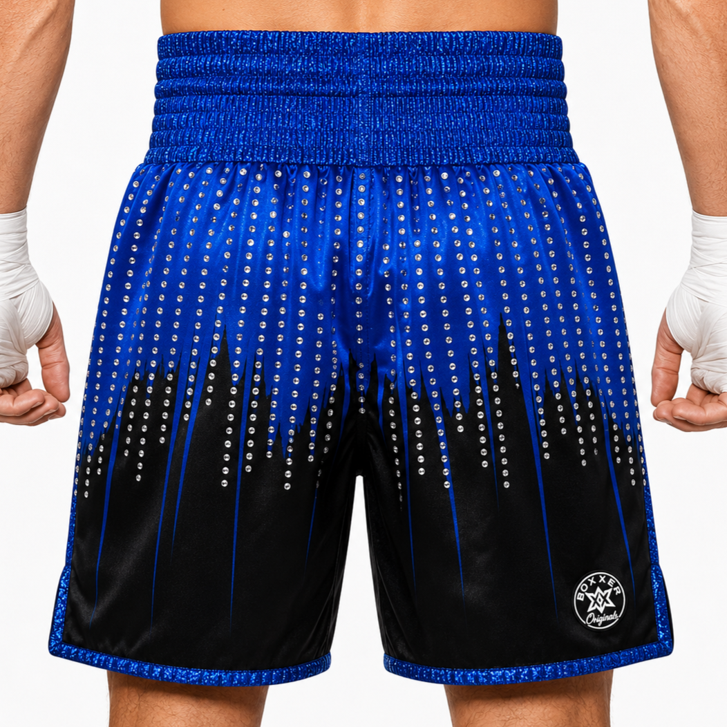 Shine bright BX Blue & Black Rahat Custom Boxing Shorts & Trunks