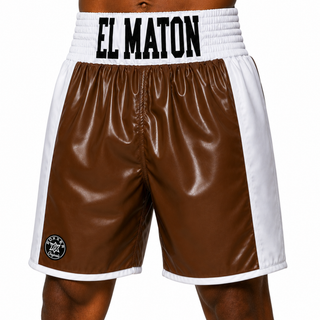 Side Stripe BX Brown & White Janet Custom Boxing Shorts & Trunks