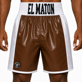 Side Stripe BX Brown & White Janet Custom Boxing Shorts & Trunks